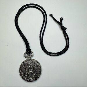 Silver Pendant Necklace with Black Cord